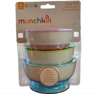 MUNCHKIN NIP NWT 3 Pack Stay Put Baby Bowls